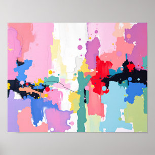Poster Pintura Abstrata Colorida com Salpicos e Gotas