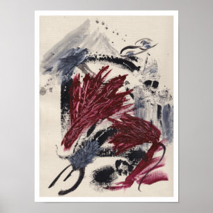 Poster Pintura abstrata com camadas de preto, cinza e ver