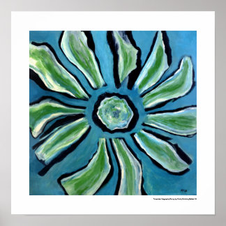 Poster Pintura abstrata de flores azul verde azul turques