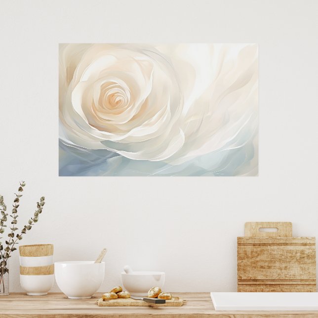 Poster Pintura abstrata de flores de rosa branca (Cozinha)