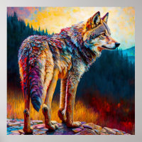 Pintura abstrata de lobo colorido Arte de cabana