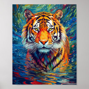 Poster Pintura abstrata de tigre colorido