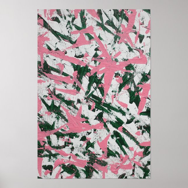 Poster Pintura Abstrata em Rosa e Verde (Frente)