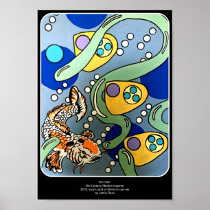 Poster Pintura abstrata moderna dos peixes de Koi do meio