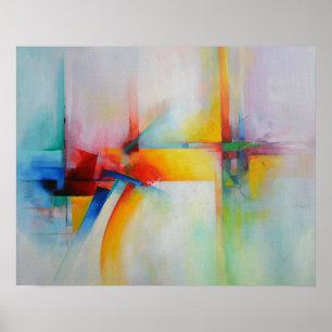 Pôster Pintura Abstrata Vermelho Amarelo Azul Verde