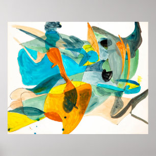 Poster pintura abstrato em papel com cores vibrantes, s