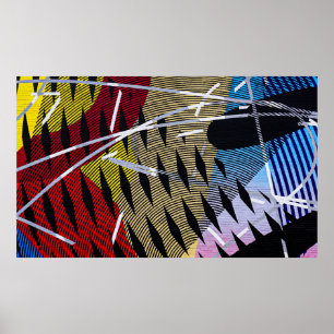 Poster Pintura abstrato, vermelha e branca, azul