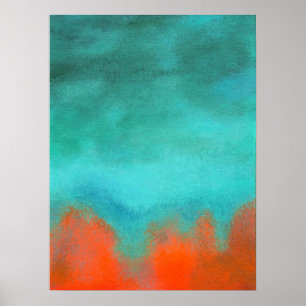 Pôster Pintura abstrato, Vermelho, Laranja, Aqua, Teal