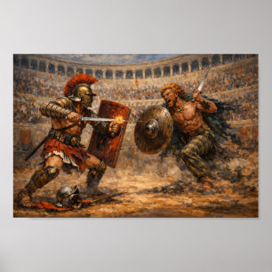 Poster Pintura Acrílica de Batalha de Gladiadores Samnita