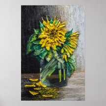 Pintura Acrílica de Natureza Morta de Girassóis