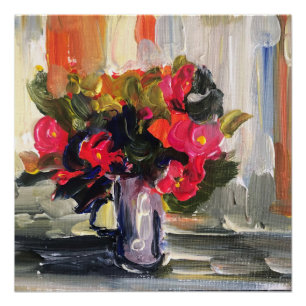 Pôster Pintura acrílica, flores vermelhas