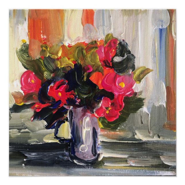 Pôster Pintura acrílica, flores vermelhas (Frente)