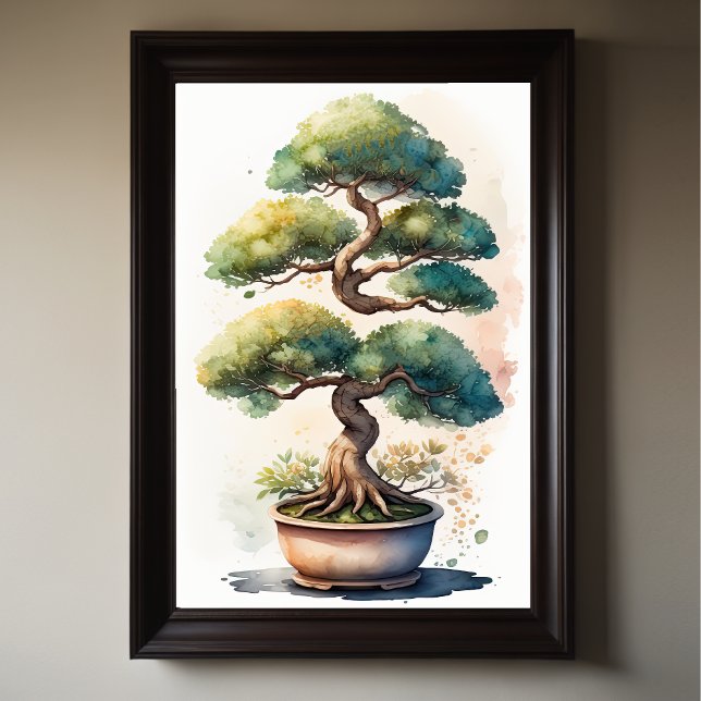 Poster Pintura aquosa da árvore Bonsai em Pote (Criador carregado)