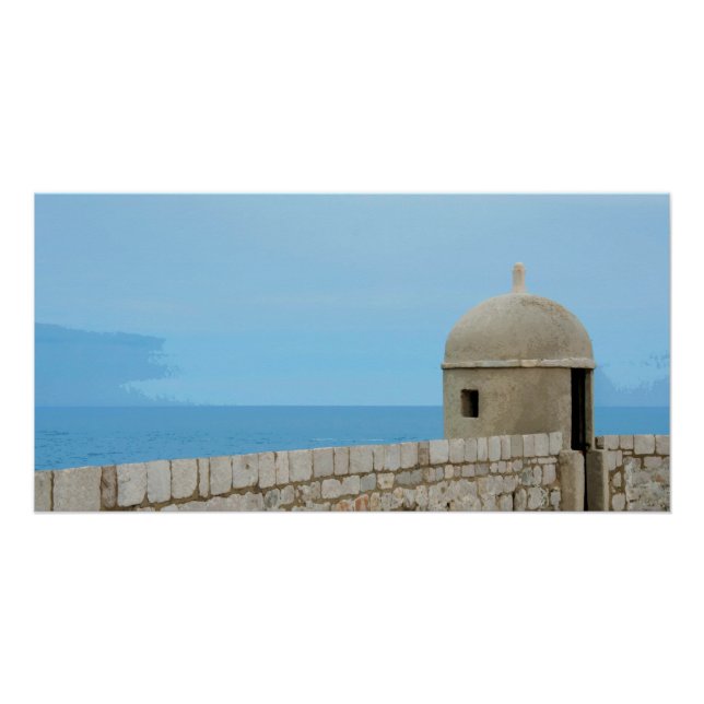Pôster Pintura aquosa da parede da cidade de Dubrovnik (Frente)
