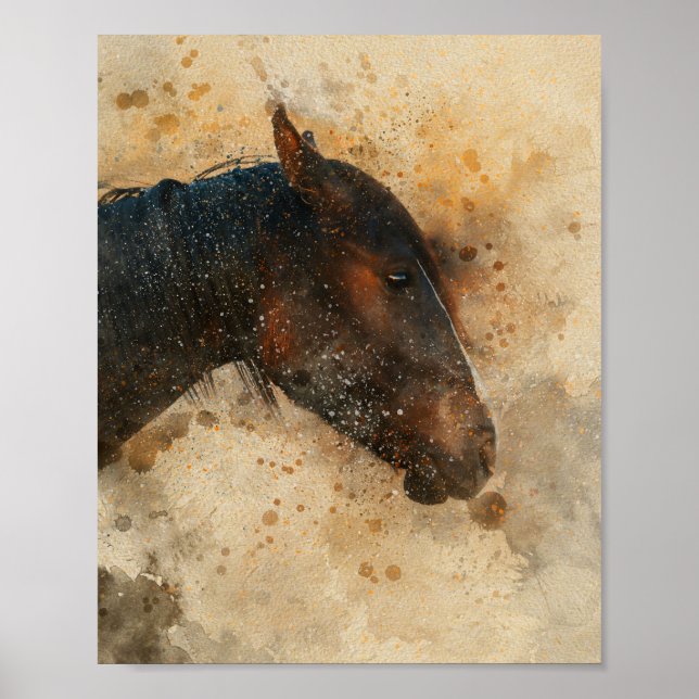 Poster pintura aquosa de cabeça de cavalo bonita (Frente)
