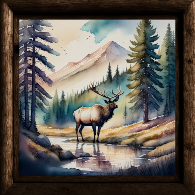 Poster Pintura aquosa de Elk na Floresta 1:1 (Criador carregado)