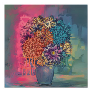 Pôster pintura aquosa de flores em um vaso brilhante