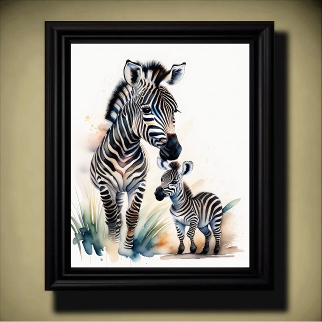 Poster Pintura aquosa de mamã e zebra bebê 5:4 (Criador carregado)