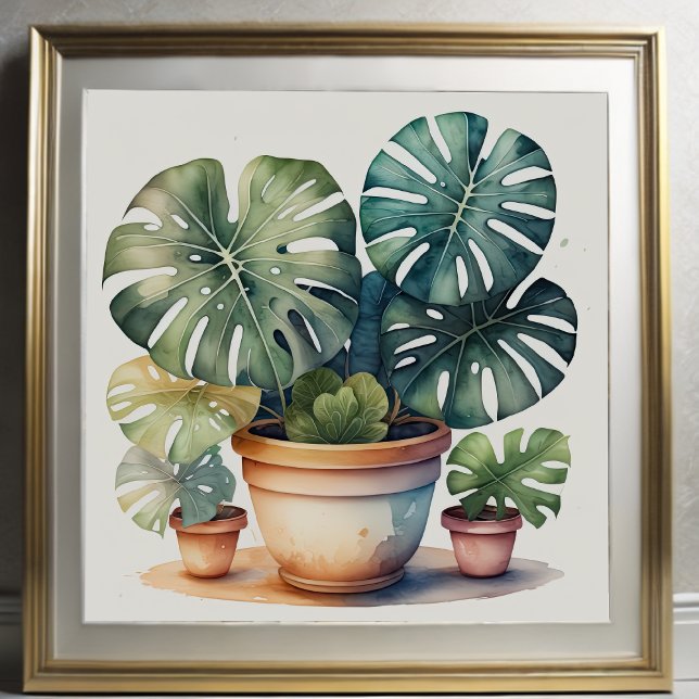 Poster Pintura aquosa de Monstera em Pote (Criador carregado)