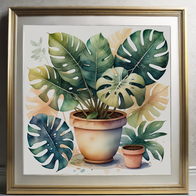 Poster Pintura aquosa de Monstera no Pote II (Criador carregado)