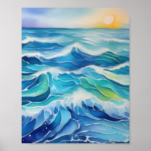 Pintura aquosa de ondas azuis