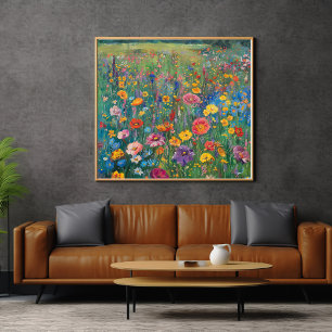 Pôster Pintura aquosa em campo de flor selvagem