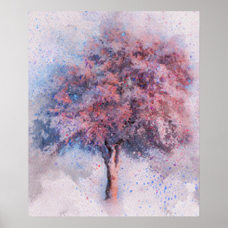 Poster pintura aquosa lindíssima de cerejeira florada