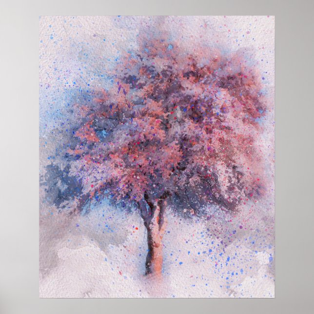 Poster pintura aquosa lindíssima de cerejeira florada (Frente)