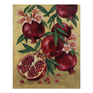 Pôster Pintura Artística a Óleo de Romã Botânica na Pared