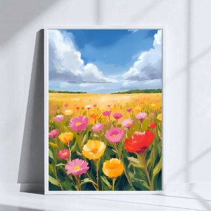 Poster Pintura Artística de Paisagem de Campo de Flores P