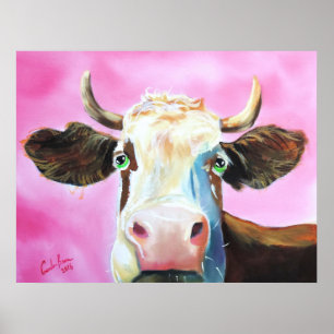 Pôster Pintura bonito do retrato da cara da vaca