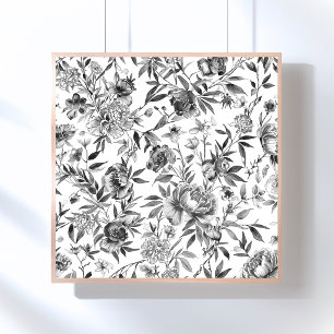 Poster Pintura Botânica Floral em Aquarela Chinesa