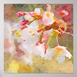 Pôster Pintura branca da aguarela de Digitas das flores