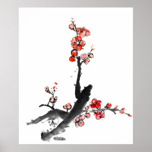 Pôster Pintura chinesa das flores, flor da ameixa