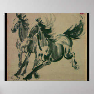 Poster Pintura chinesa de 2 cavalos