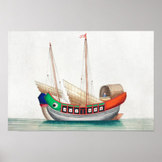 Poster Pintura chinesa de vinhedo de um navio