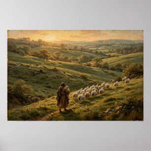Poster Pintura Clássica a Óleo do Bom Pastor