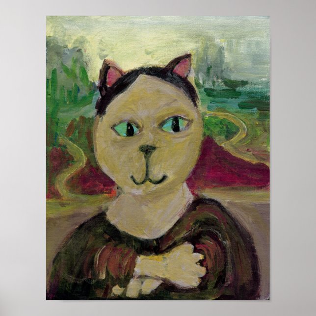 Poster Pintura Clássica De Gato Meowna Mona Lisa Divertid (Frente)