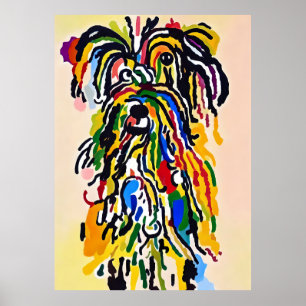 Poster Pintura Colorida de Cachorro Abstrato Shaggy