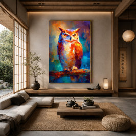 Poster Pintura Colorida de Coruja Impressionista da Vida