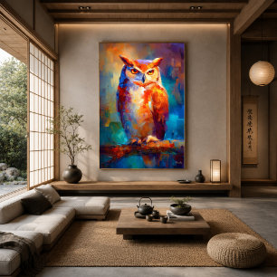 Poster Pintura Colorida de Coruja Impressionista da Vida