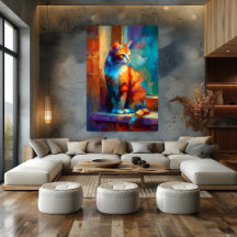 Pintura Colorida de Gato Animal Impressionista