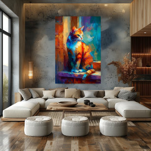 Poster Pintura Colorida de Gato Animal Impressionista