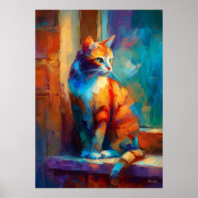 Poster Pintura Colorida de Gato Impressionista Animal (Frente)