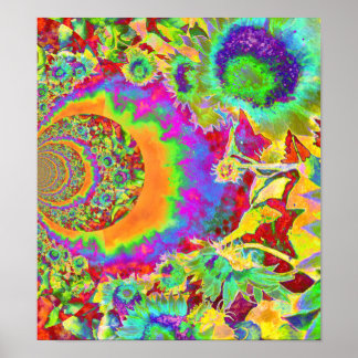 Pôster Pintura colorida de girassol com diversão retrorre