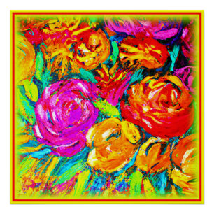 Pôster Pintura Colorida De Óleo De Flor. Comprar Agora
