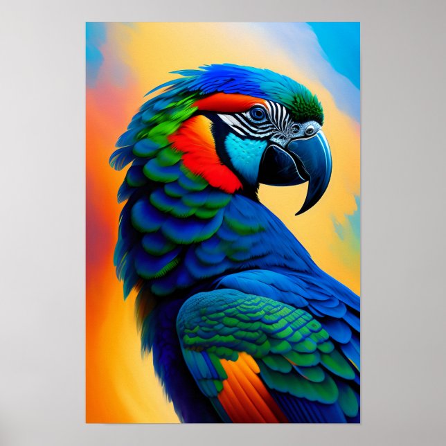 Poster Pintura Colorida de Pássaro de Macaw (Frente)
