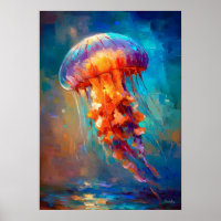 Pintura Colorida Impressionista de Água-viva Oceân