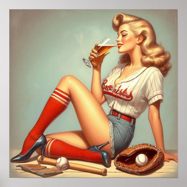 Poster Pintura com Rapariga de Baseball Retroativa (Frente)