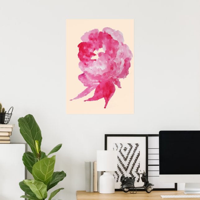 Poster Pintura com Solteiro de Aquarela Rosa-Cereja Verme (Escritório em casa)